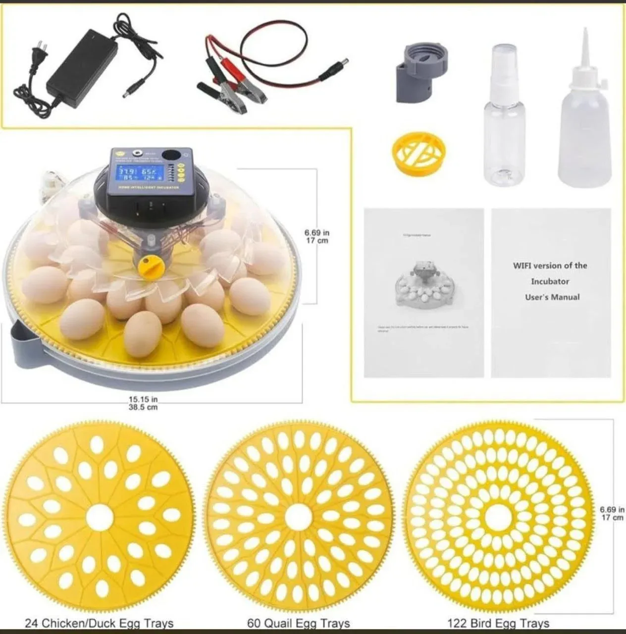 Jiatai N-24 Pro Smart Egg Incubator – Specially Designed For Parrots & All Types Of Birds 24 Chicken Eggs , 60 Parrot Eggs , 122 small bird Eggs