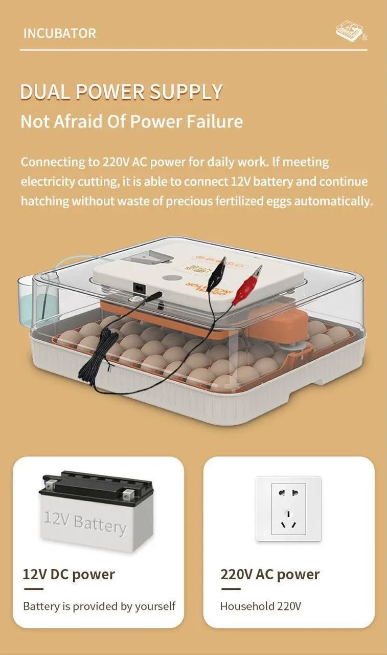 Wonegg 2026 Upgrade Dual power AC DC 60 Eggs with Water Pump Humidity Control System