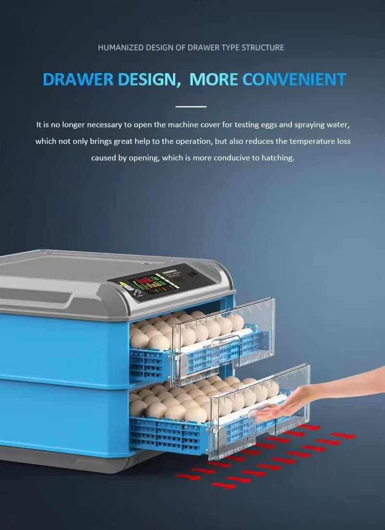 135 eggs adjustable Tray Drayer Type Dual Power Supply Full Automatic Upgrade Model